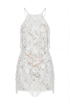 Ivory Lace Mini Dress with Beaded Fringe