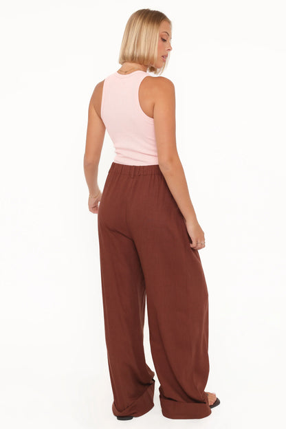 Elinor Cuffed Linen Pant Brown