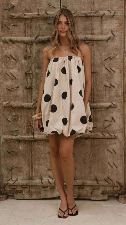Everly Strapless Mini Dress Oat Black Polka
