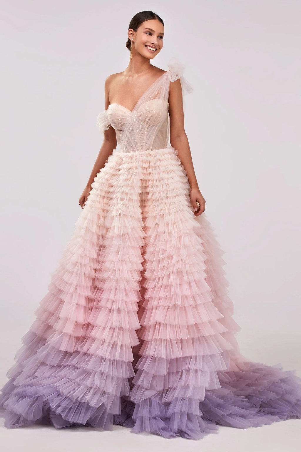 Charming ball gown with the frill layered ombre maxi skirt