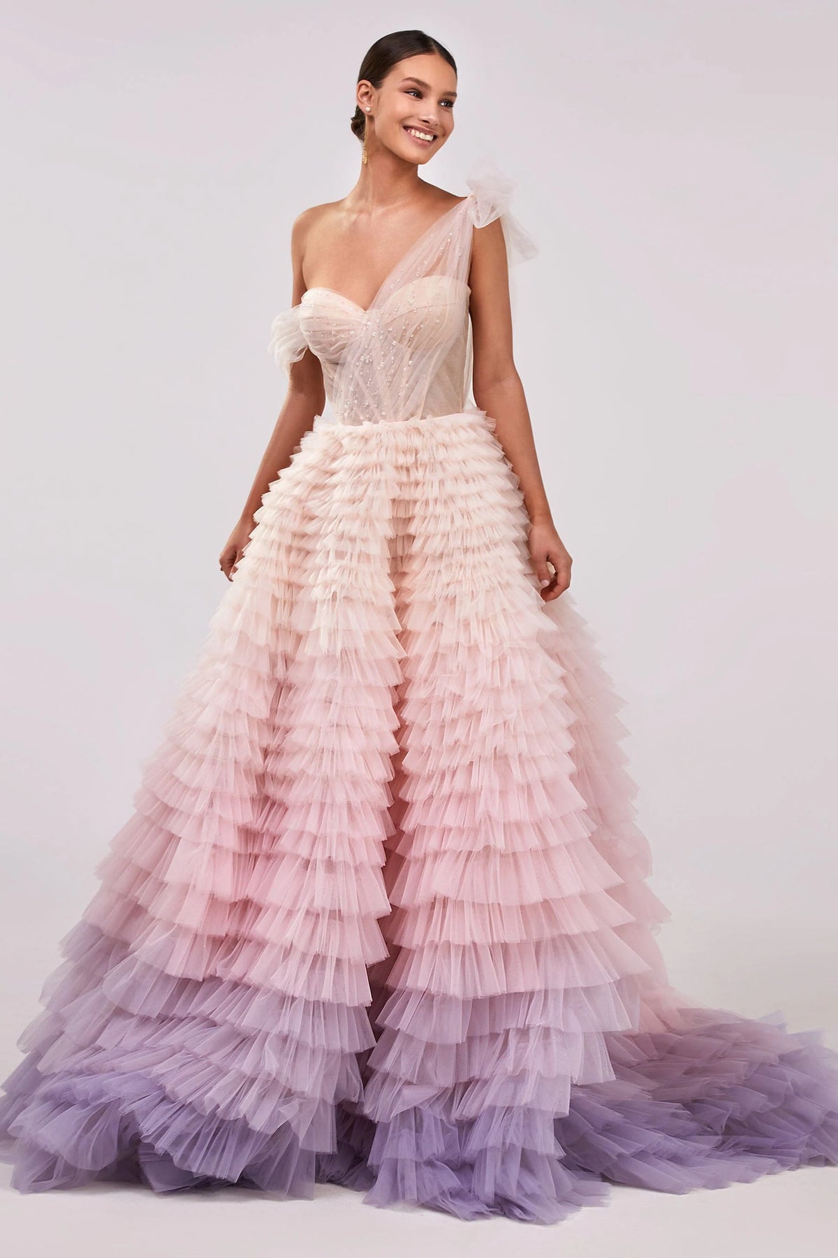 Charming ball gown with the frill layered ombre maxi skirt