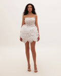 Appliquéd organza white mini dress