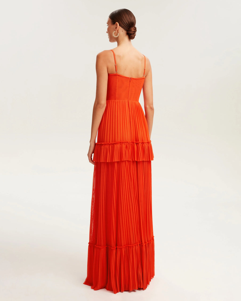 Coral spaghetti strap pleated maxi dress Garden of Eden