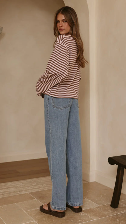 Solana Long Sleeve Top Pink Choc Stripe