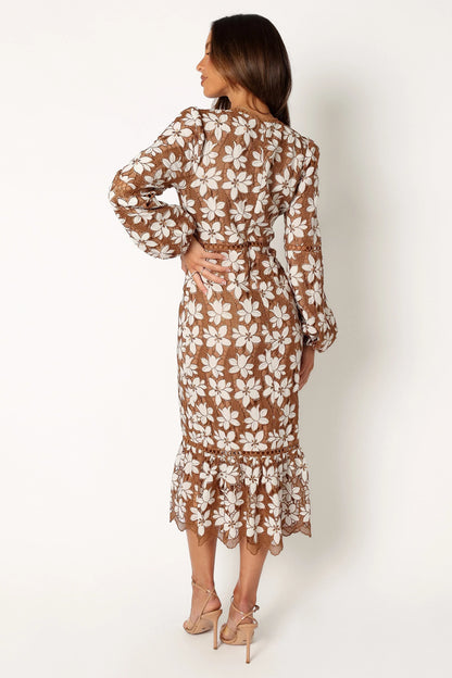 Pierre Long Sleeve Lace Maxi Dress Mocha