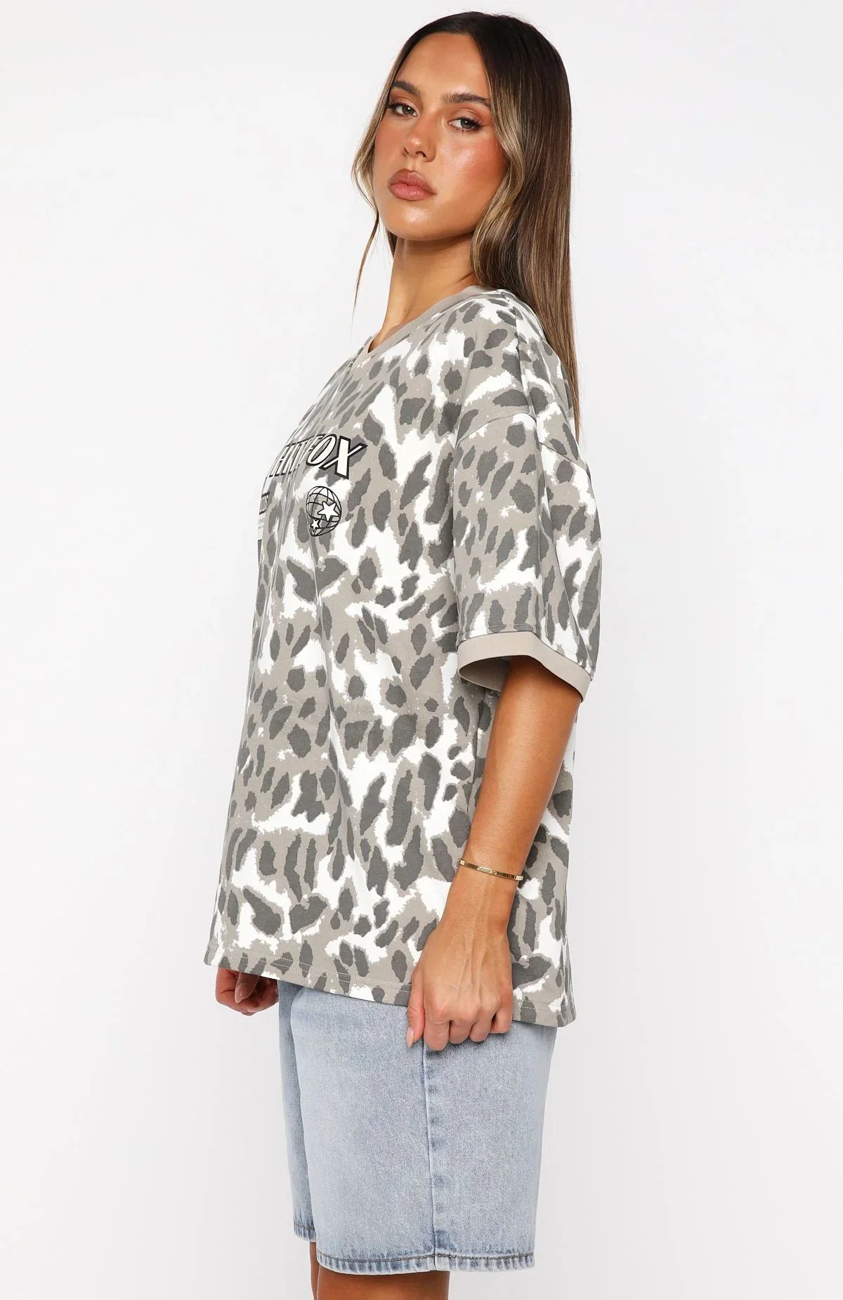 Lets Just Leave Oversized Jersey Washed Leopard Print