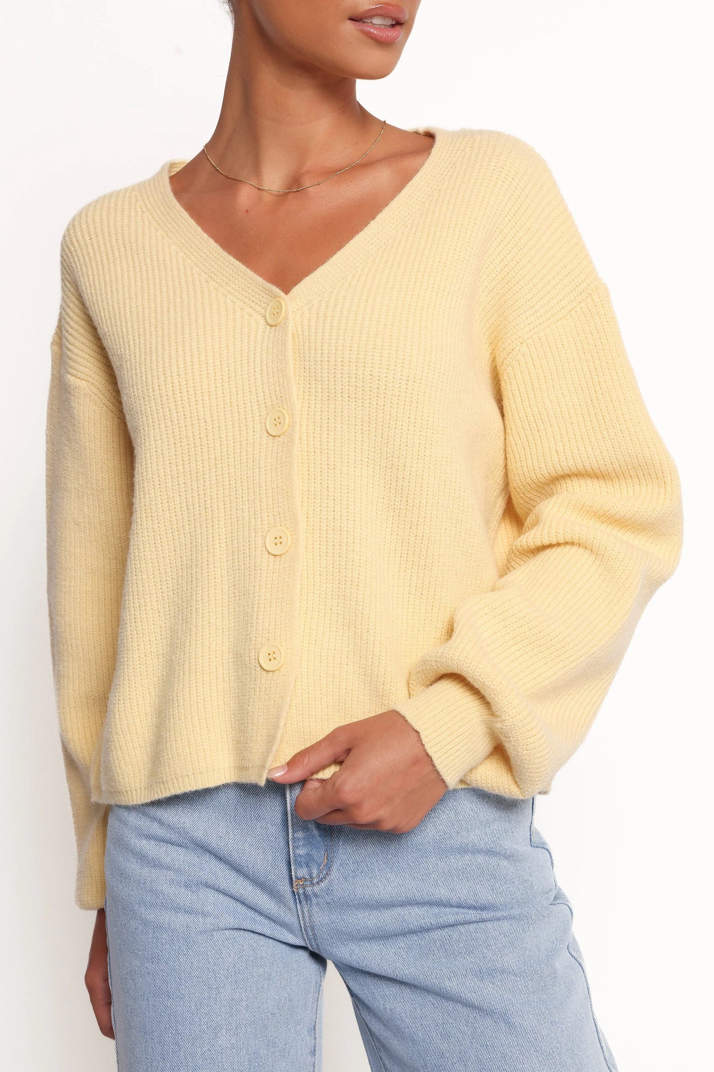 Sybil Button Front Cardigan Butter Yellow