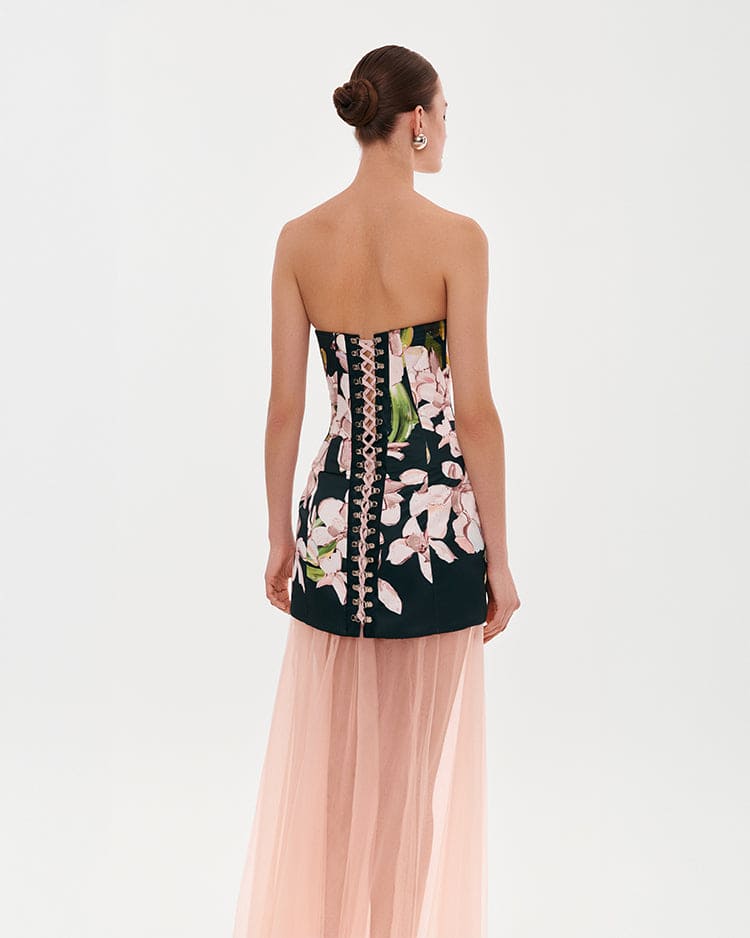 2 in 1 floral mini dress with a detachable light peach underskirt