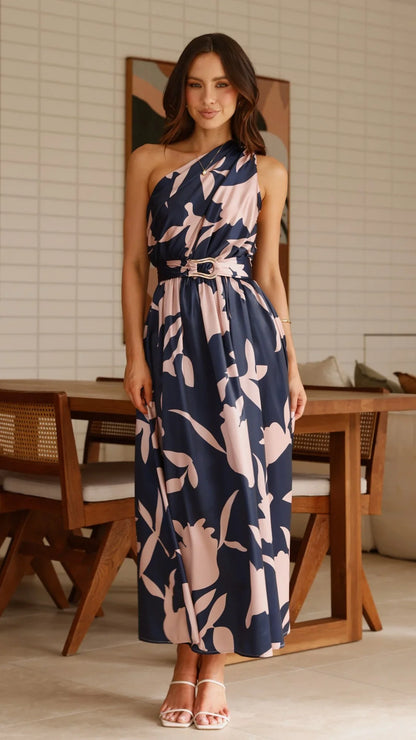 Hadas Maxi Dress Navy Pink Print