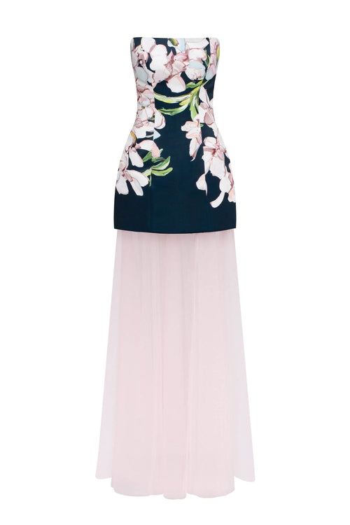 2 in 1 floral mini dress with a detachable candy pink sheer underskirt