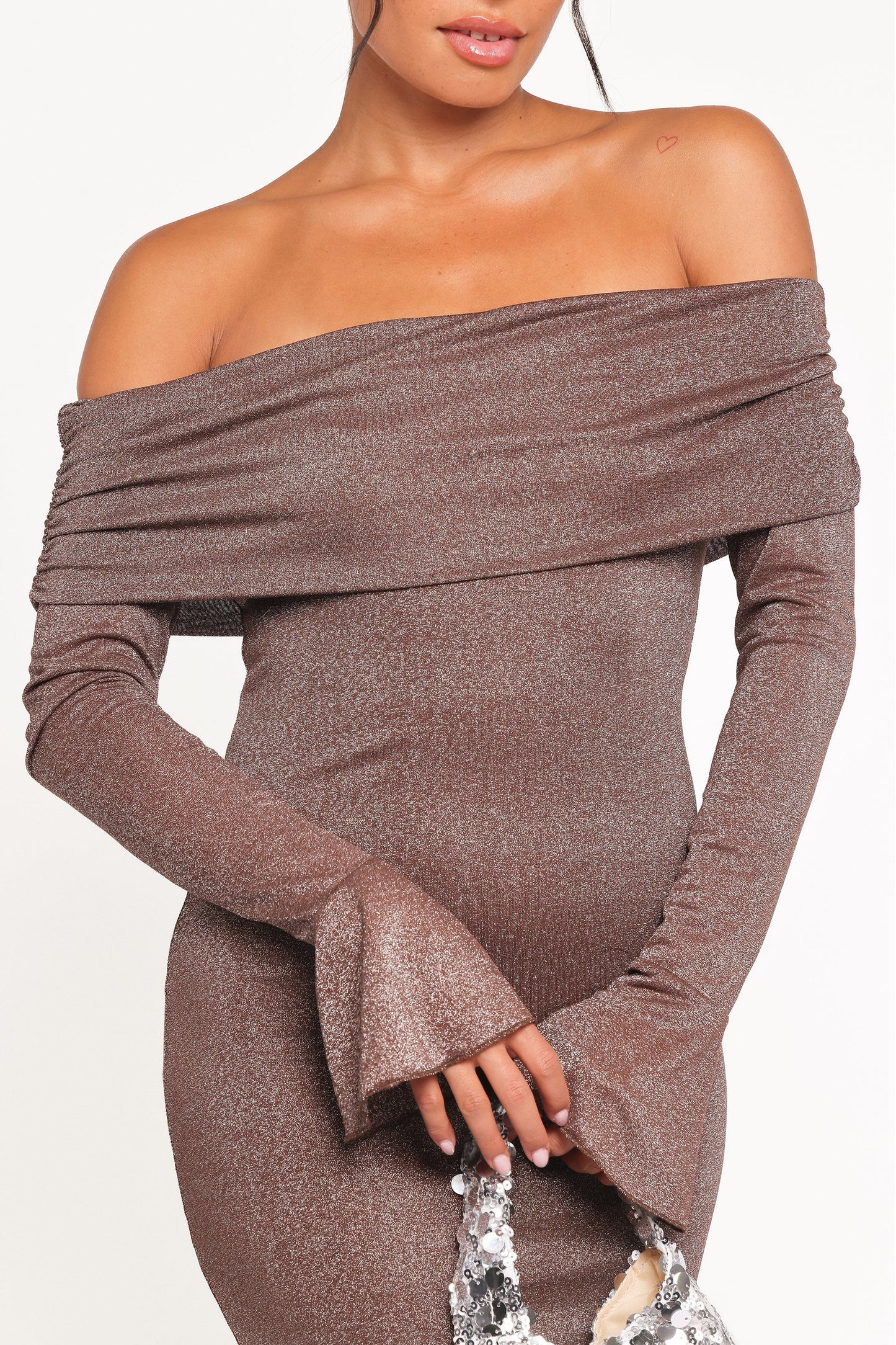 Oraton Off Shoulder Maxi Dress Brown