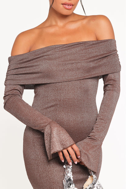 Oraton Off Shoulder Maxi Dress Brown