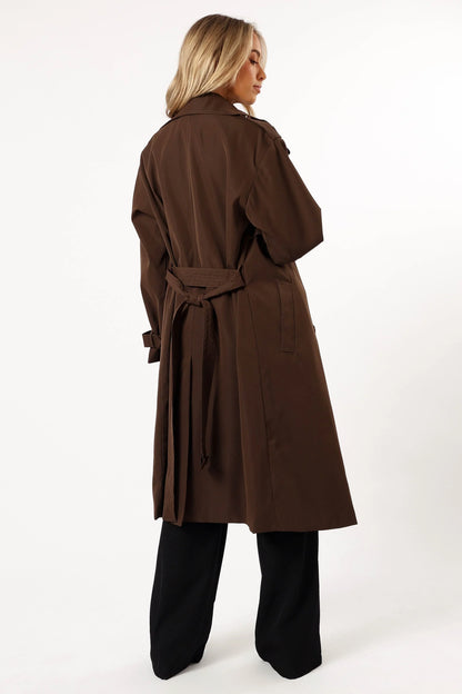 Billy Button Front Trench Coat Chocolate Brown
