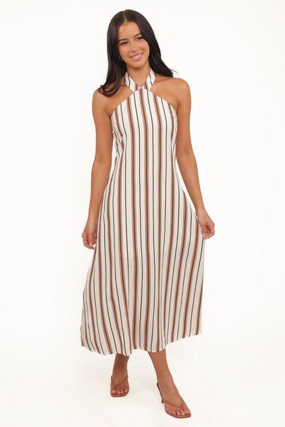Katherine Midi Dress Brown Stripe