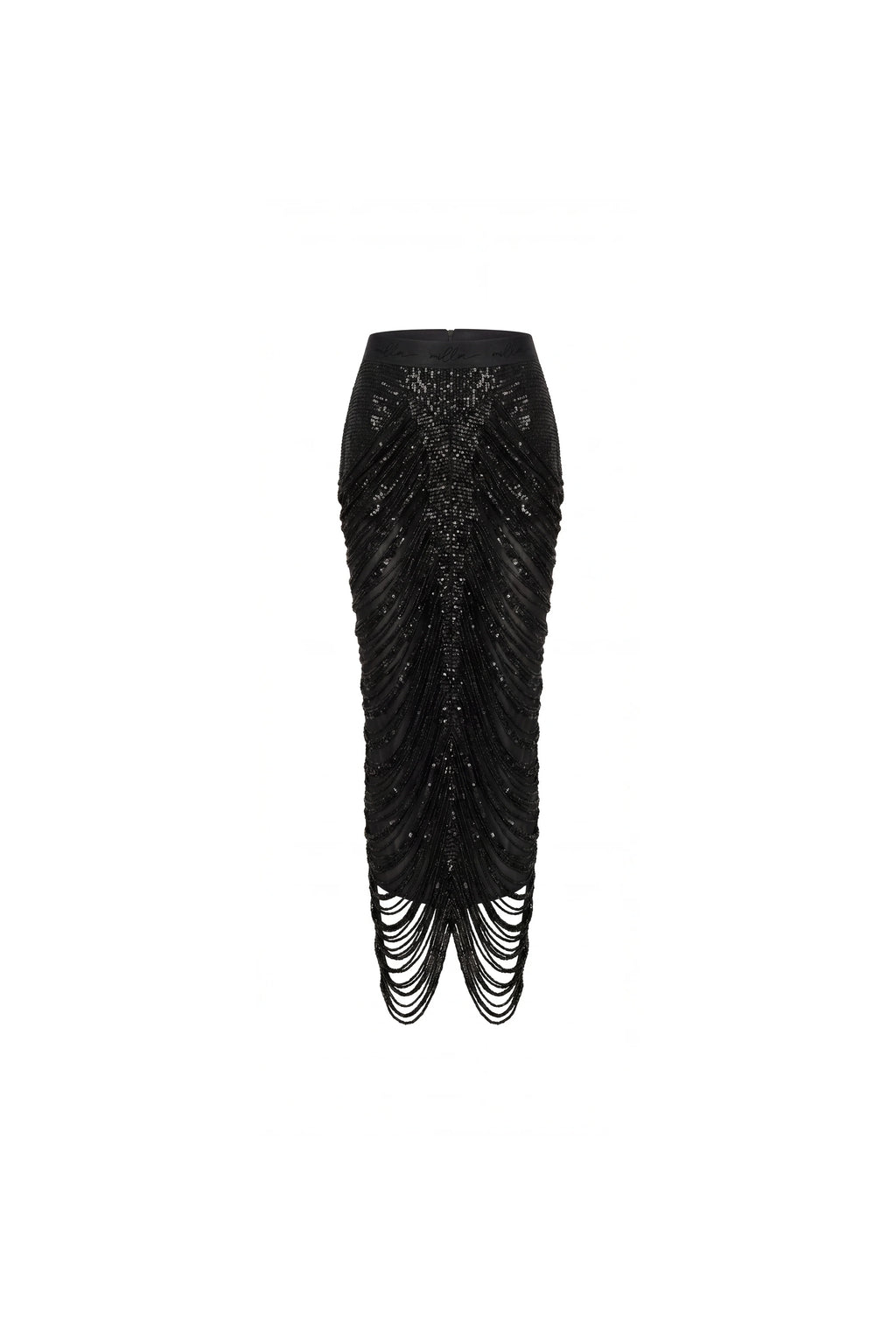 Black Sequin Midi Skirt with Draping