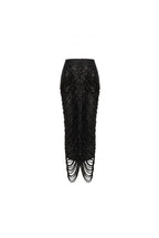 Black Sequin Midi Skirt with Draping