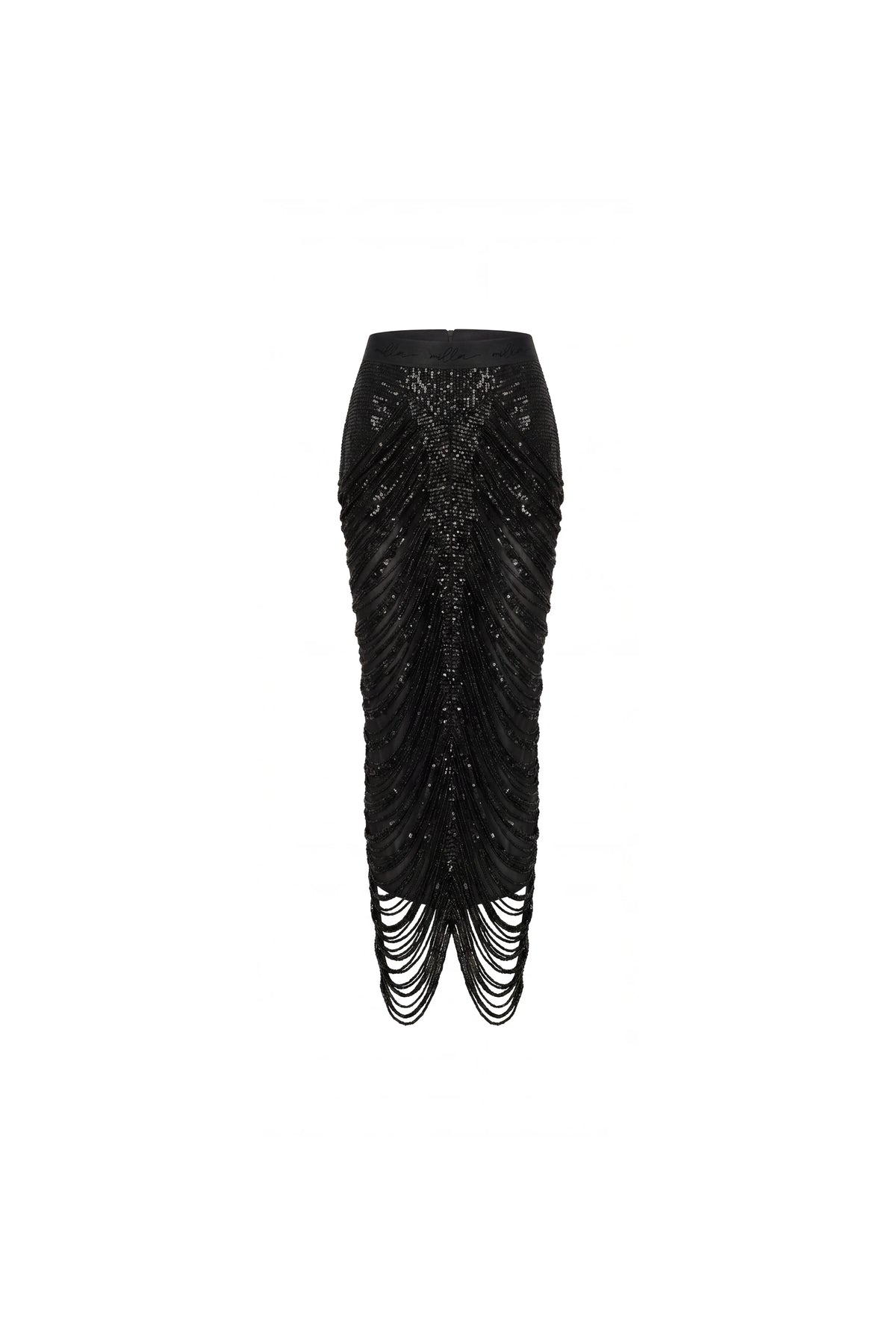Black Sequin Midi Skirt with Draping