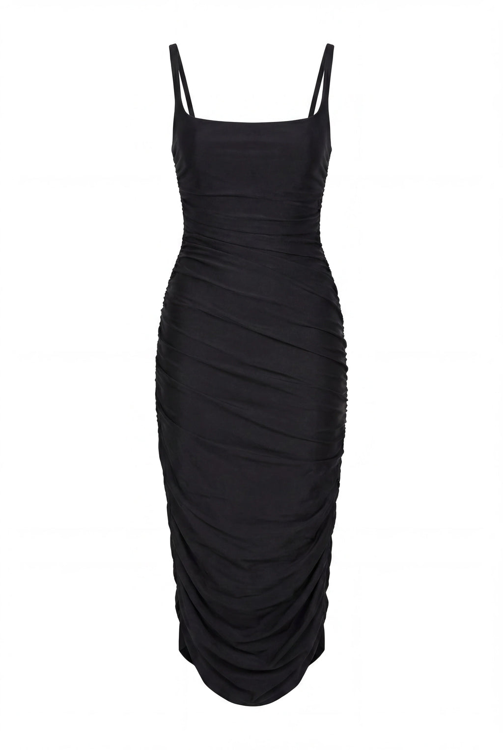 Black Draped Midi Dress