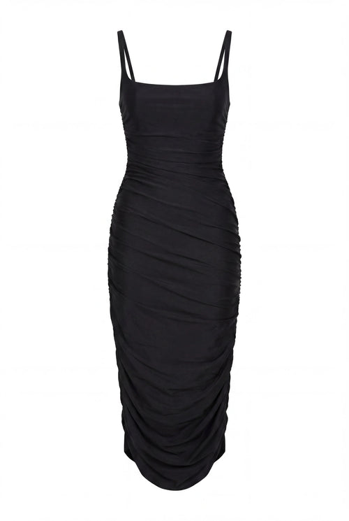 Black Draped Midi Dress