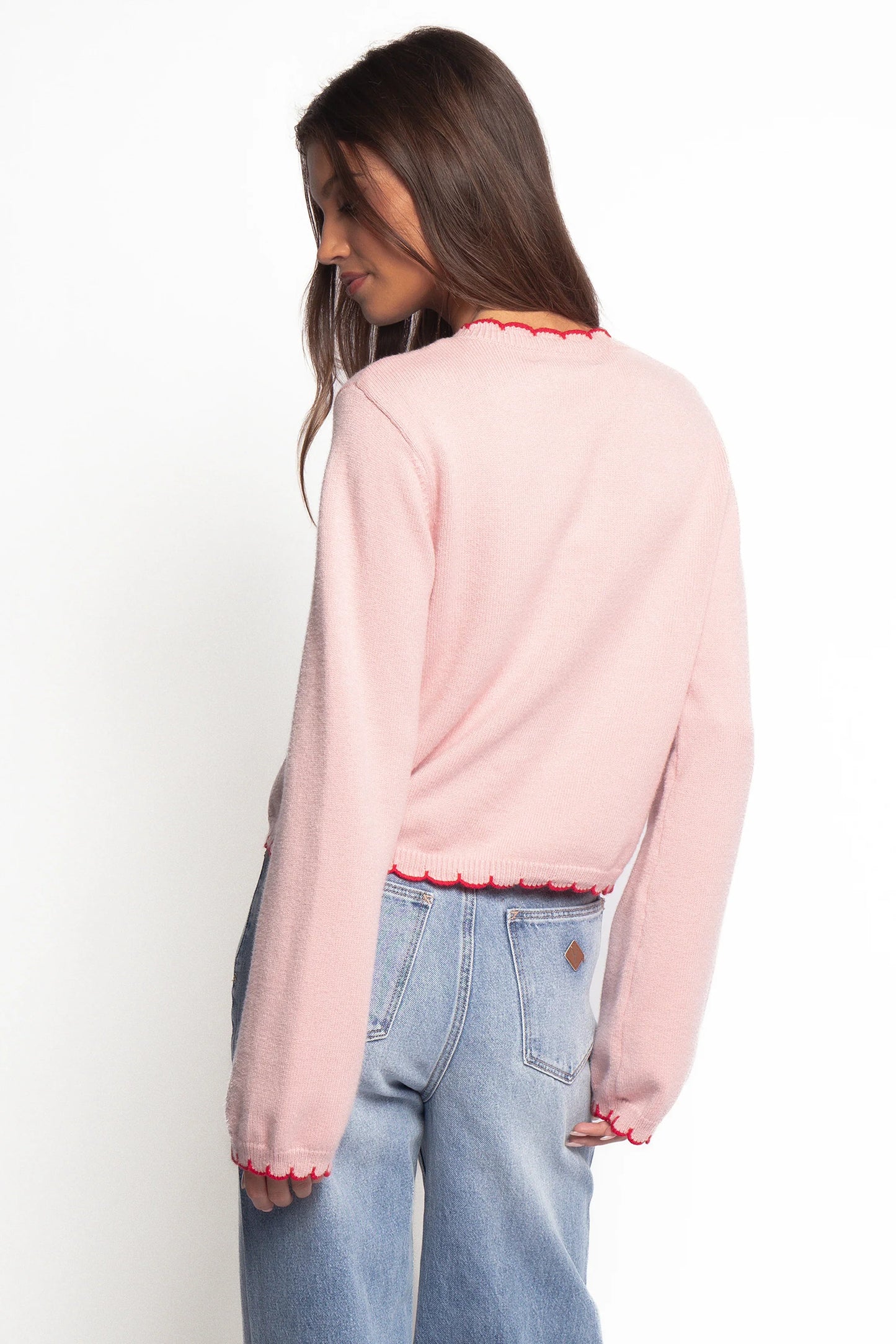 Payton Scallop Cardigan Pink Red
