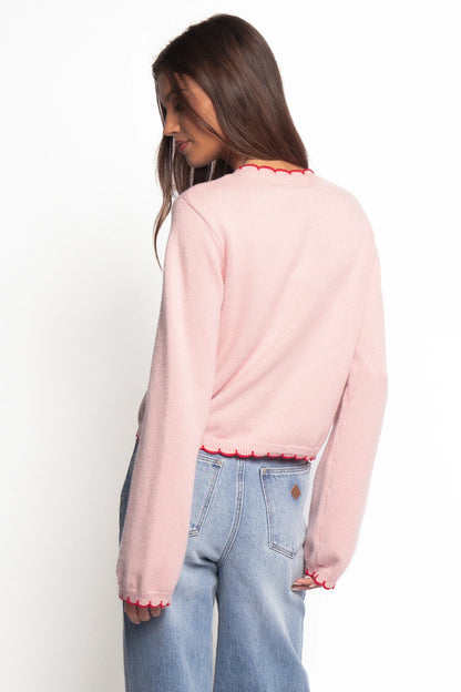 Payton Scallop Cardigan Pink Red