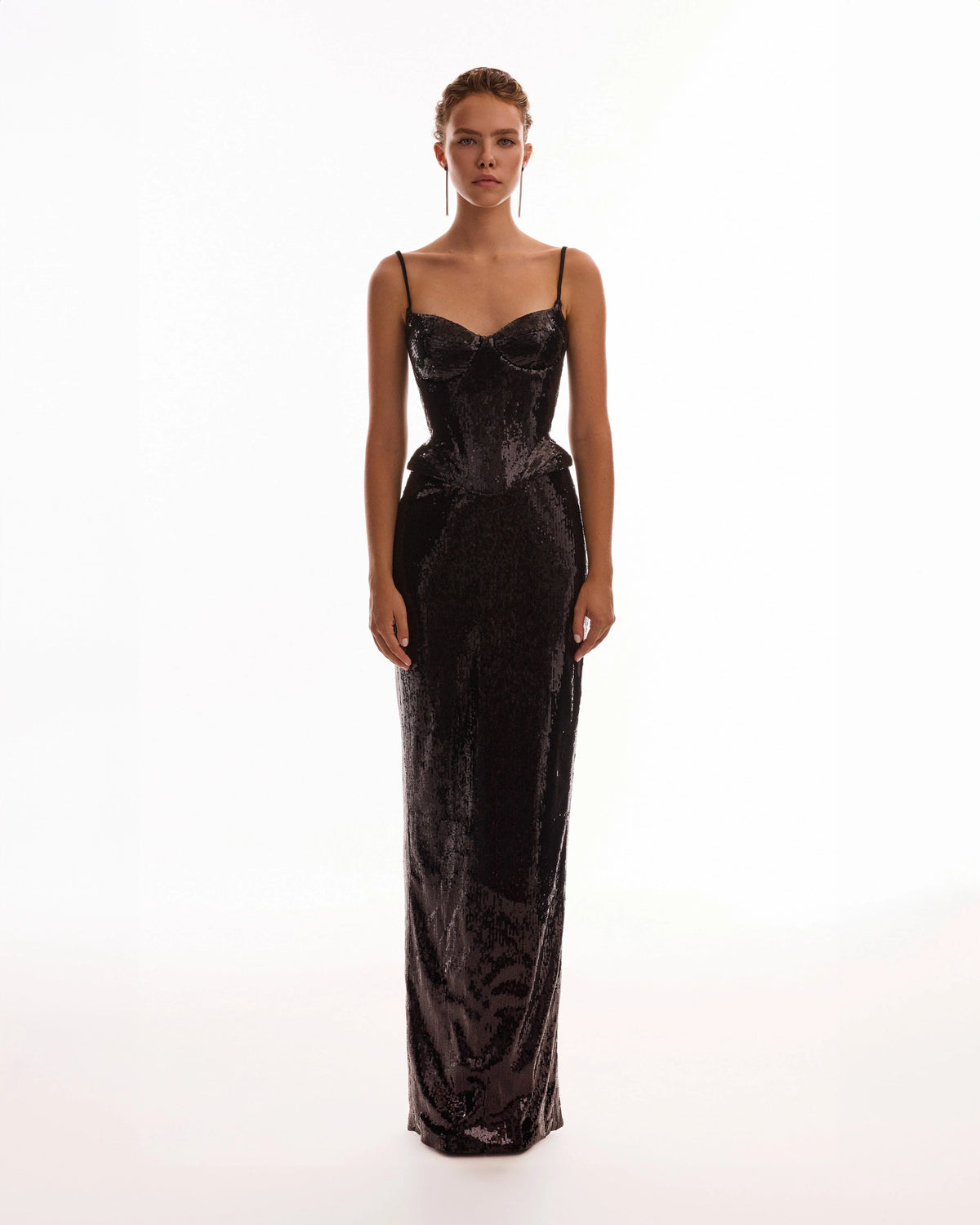 Sensational spaghetti straps sequined black corset Midnight Walk