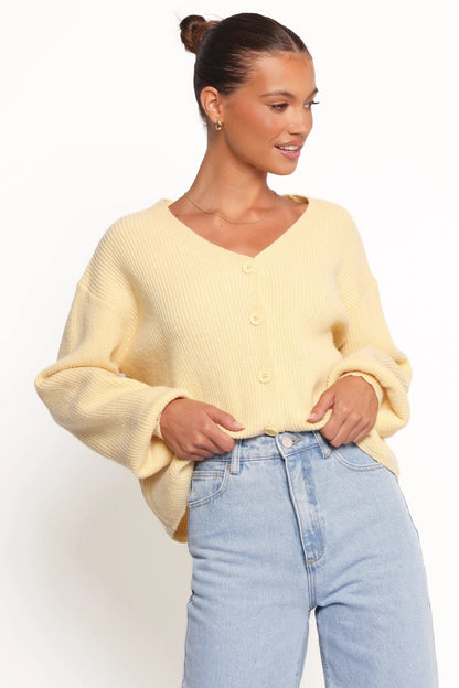 Sybil Button Front Cardigan Butter Yellow