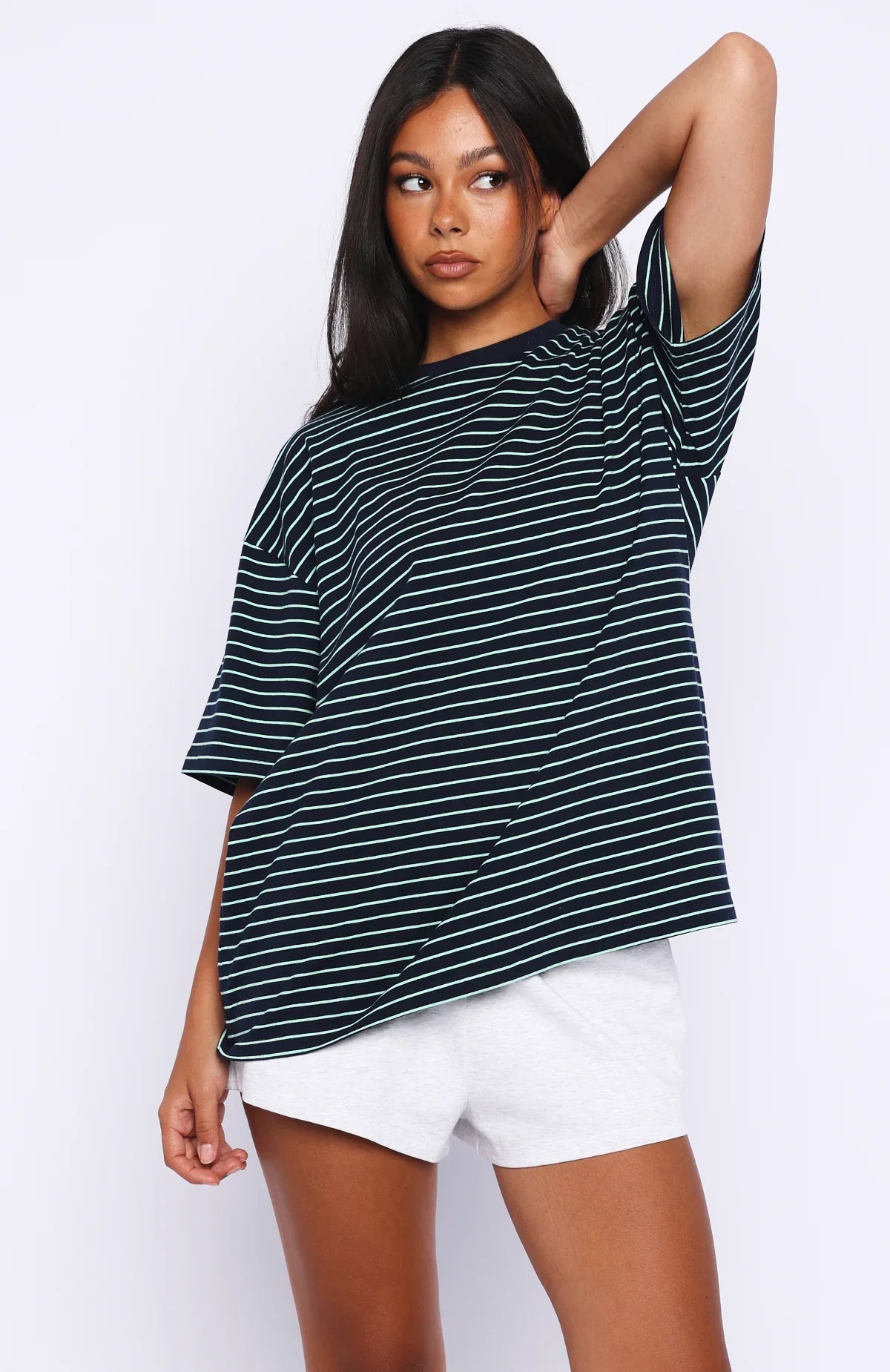 Touchdown Oversized Tee Navy Mint Stripe
