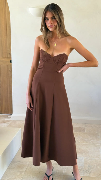 Janessa Strapless Midi Dress Chocolate
