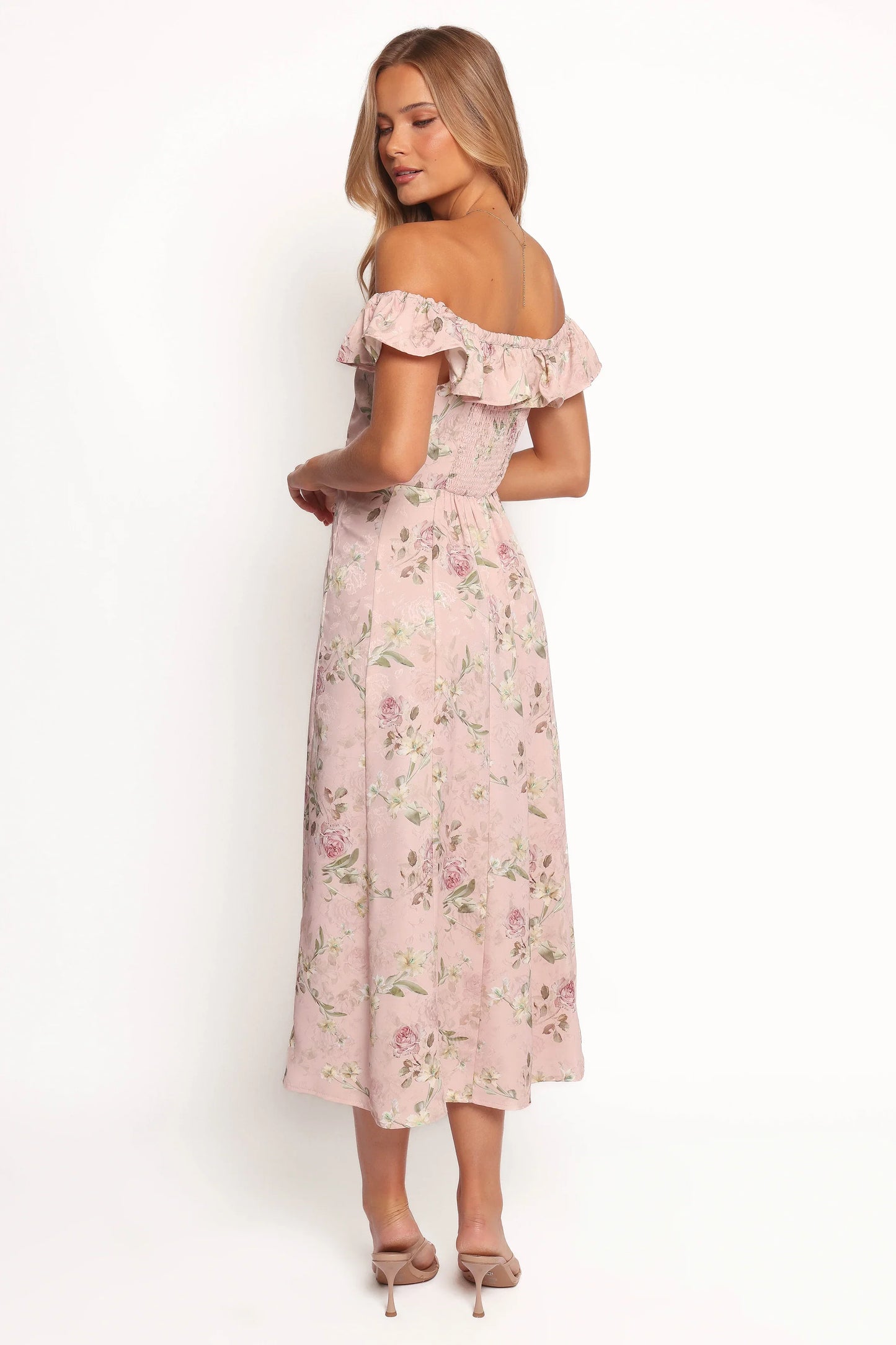 Lauryn Off The Shoulder Midi Dress Blush Rose