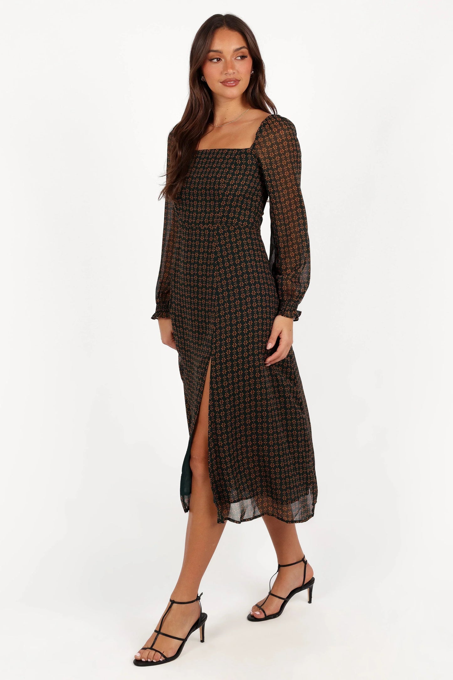 Ettie Long Sleeve Midi Dress Pine Tan
