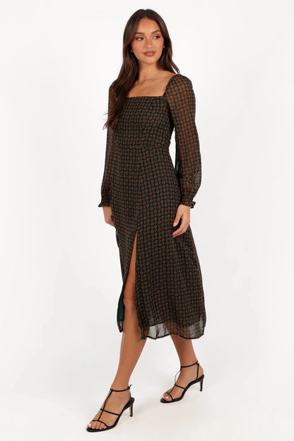 Ettie Long Sleeve Midi Dress Pine Tan