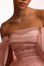 Dreamy off shoulder blouse with meringue flounces in misty rose Midnight Walk