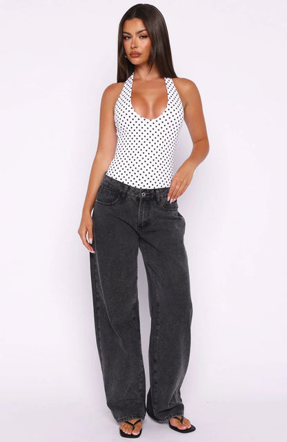 Want To Be Me Halter Bodysuit Polka Dot