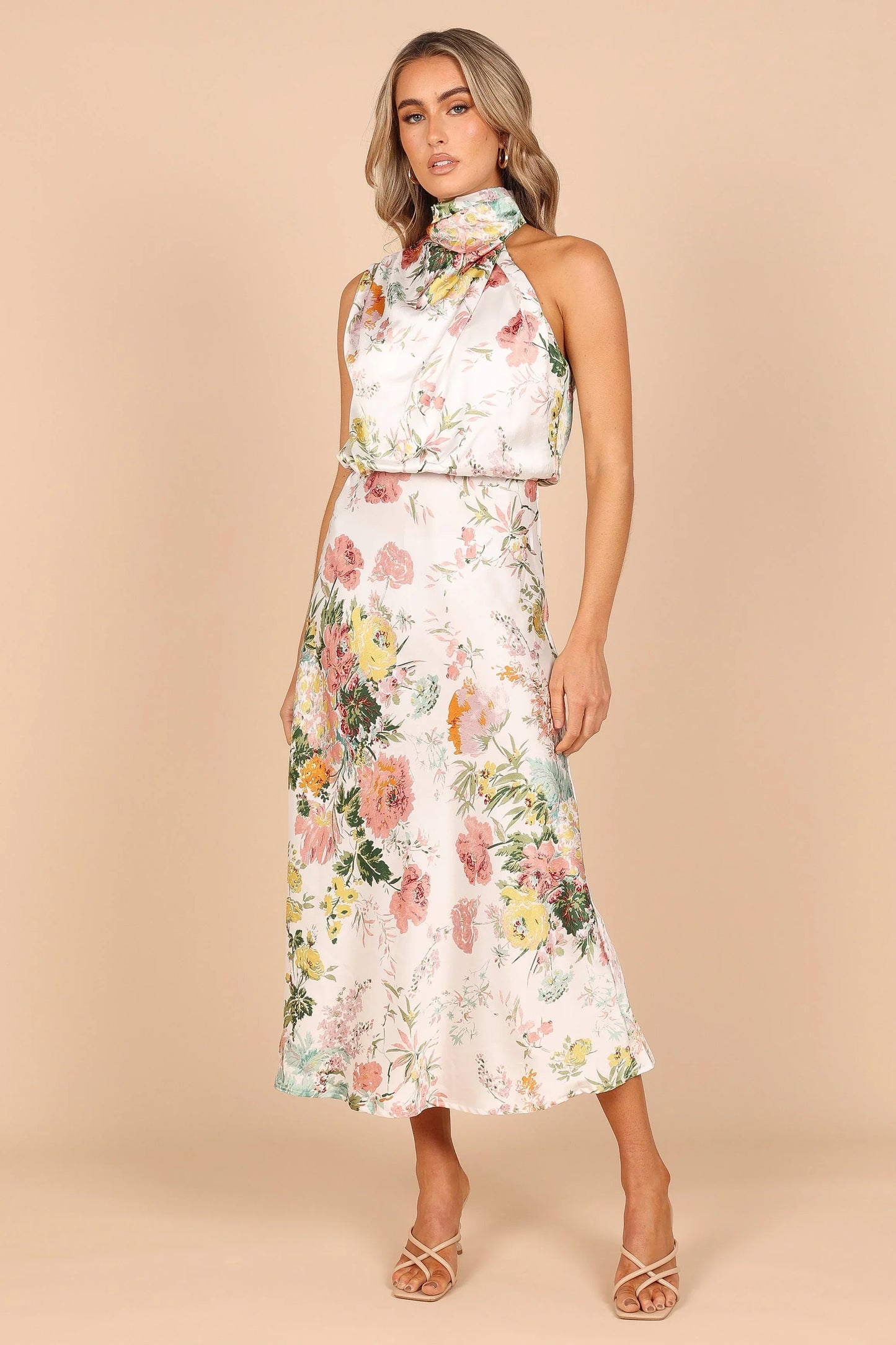 Anabelle Halter Neck Midi Dress White Floral