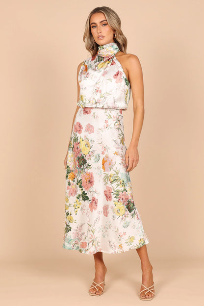 Anabelle Halter Neck Midi Dress White Floral