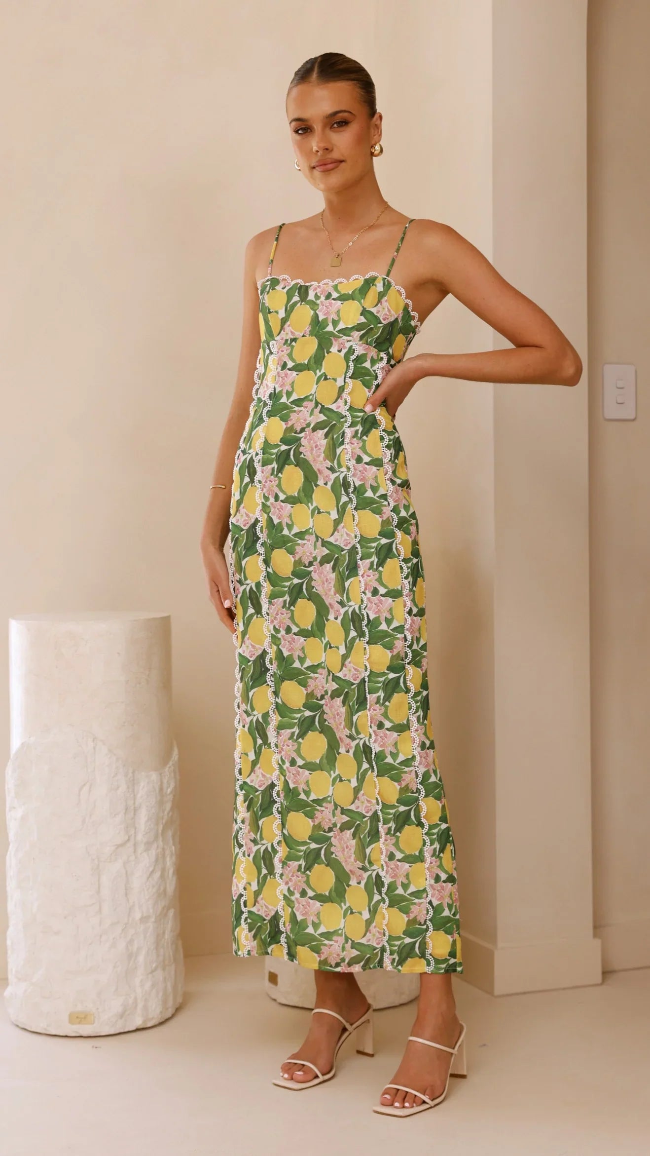 Carlia Midi Dress Lemon Print