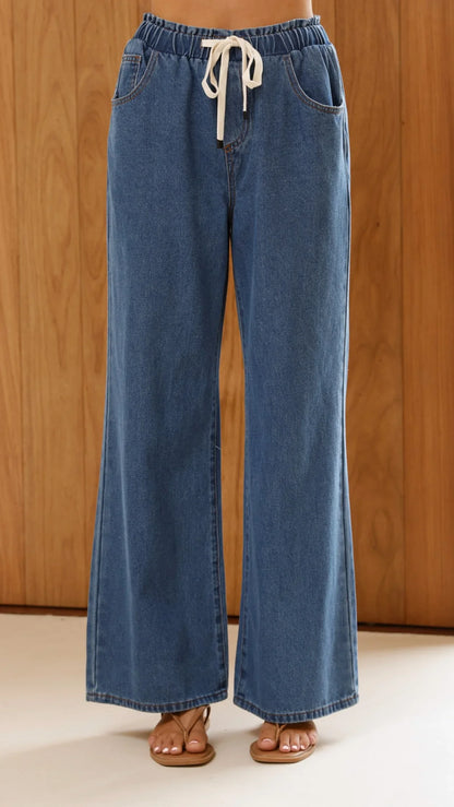 Elandra Wide Leg Pants Dark Denim