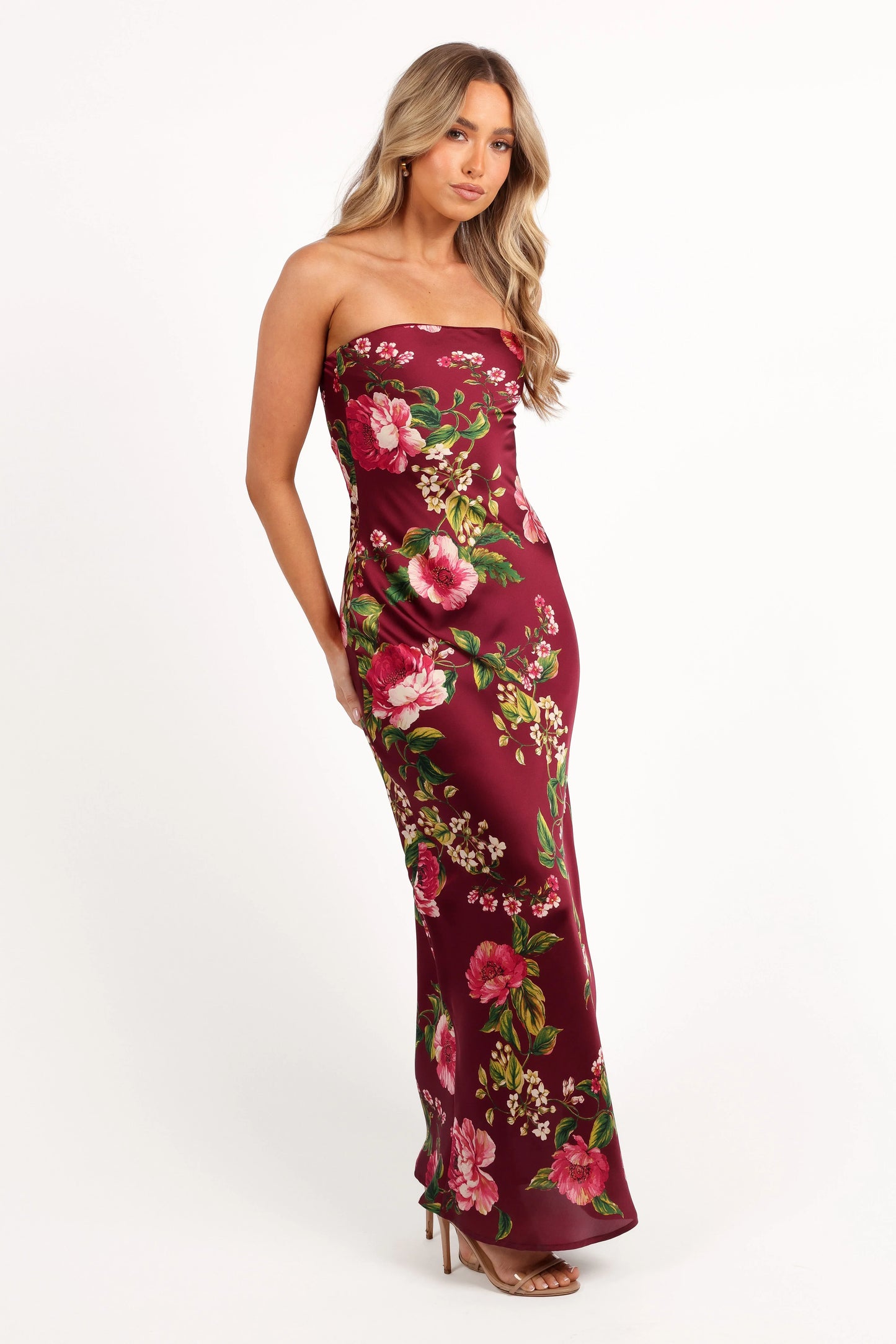 Bryden Maxi Strapless Dress Burgundy Floral