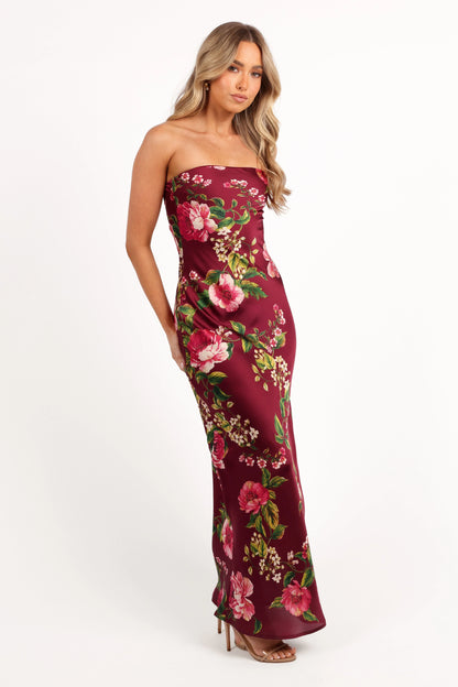 Bryden Maxi Strapless Dress Burgundy Floral