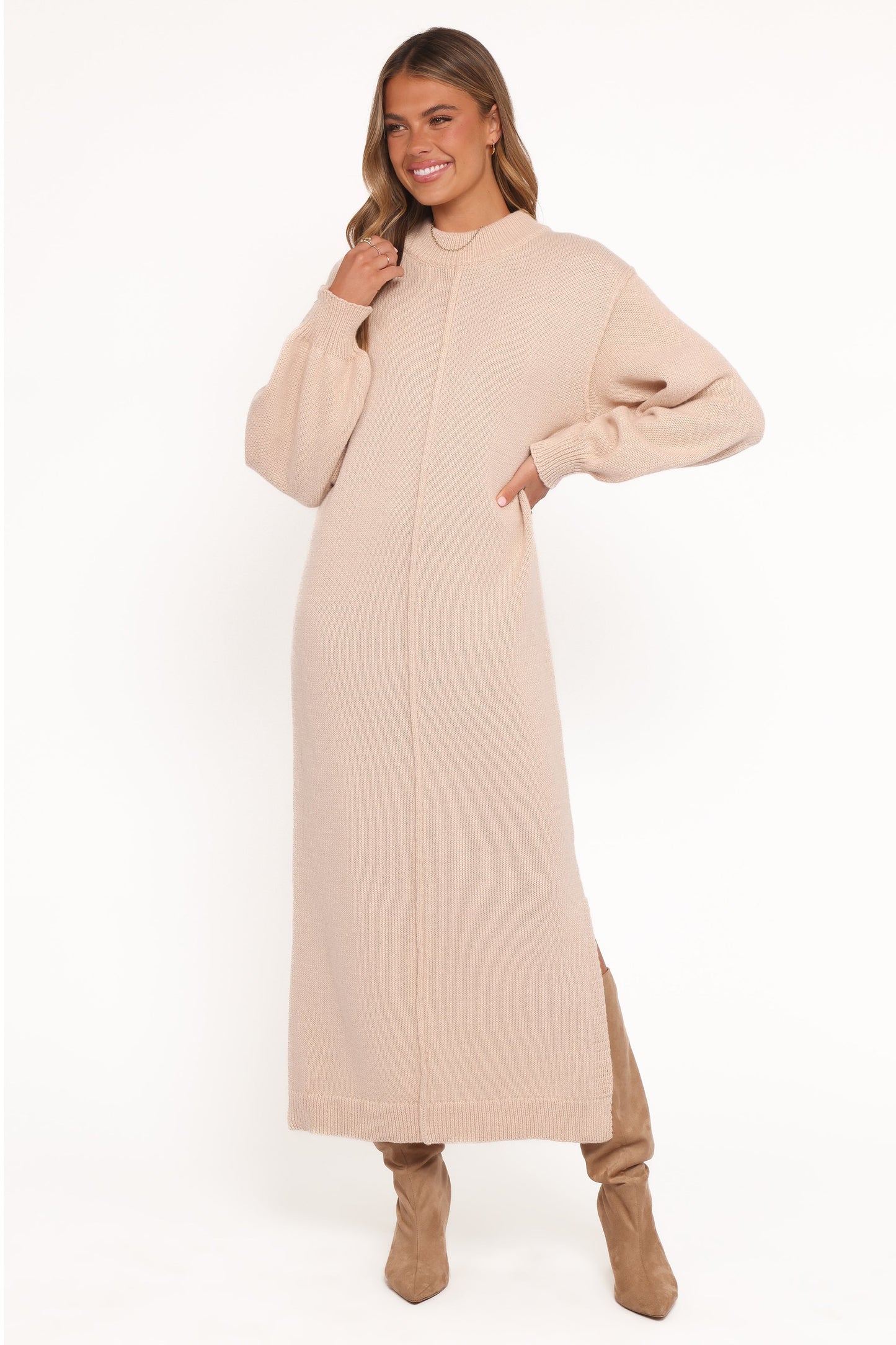 Odile Knit Midi Dress Tan