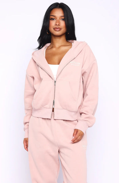 Cant Miss It Boxy Zip Front Hoodie Dusty Pink