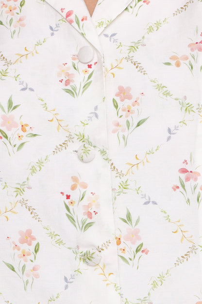 Steele Button Front Top White Vintage Floral