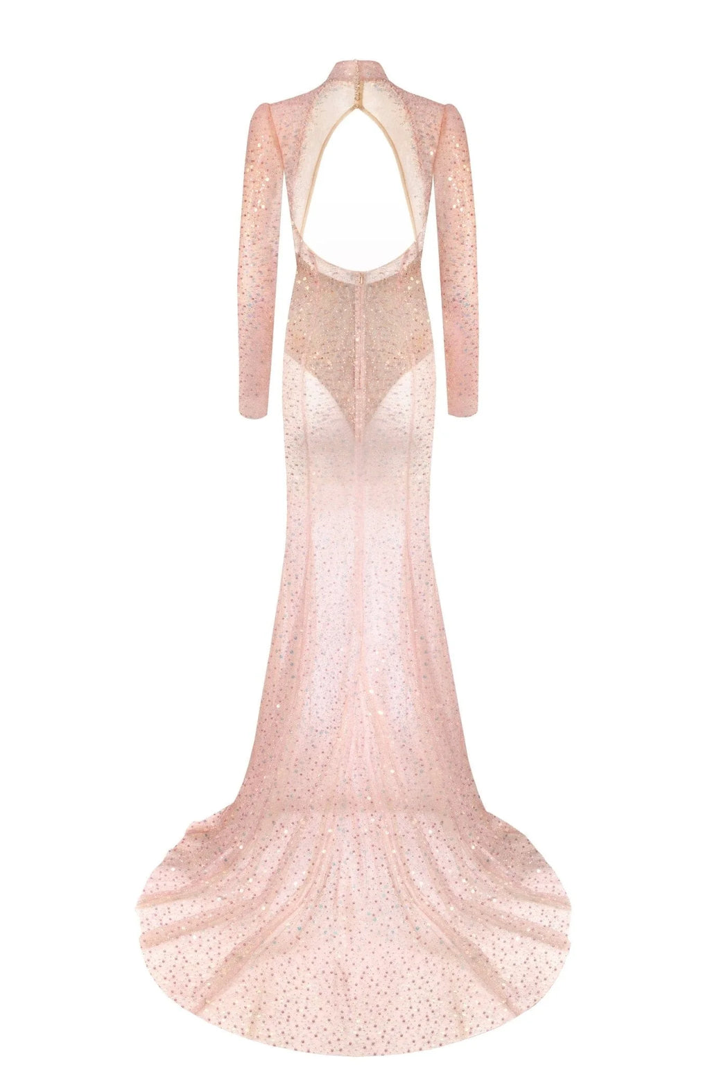 Radiant long sleeved maxi dress in rose gold