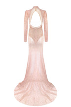 Radiant long sleeved maxi dress in rose gold