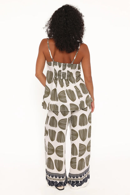 Brianna Pant Set Green Palm Print