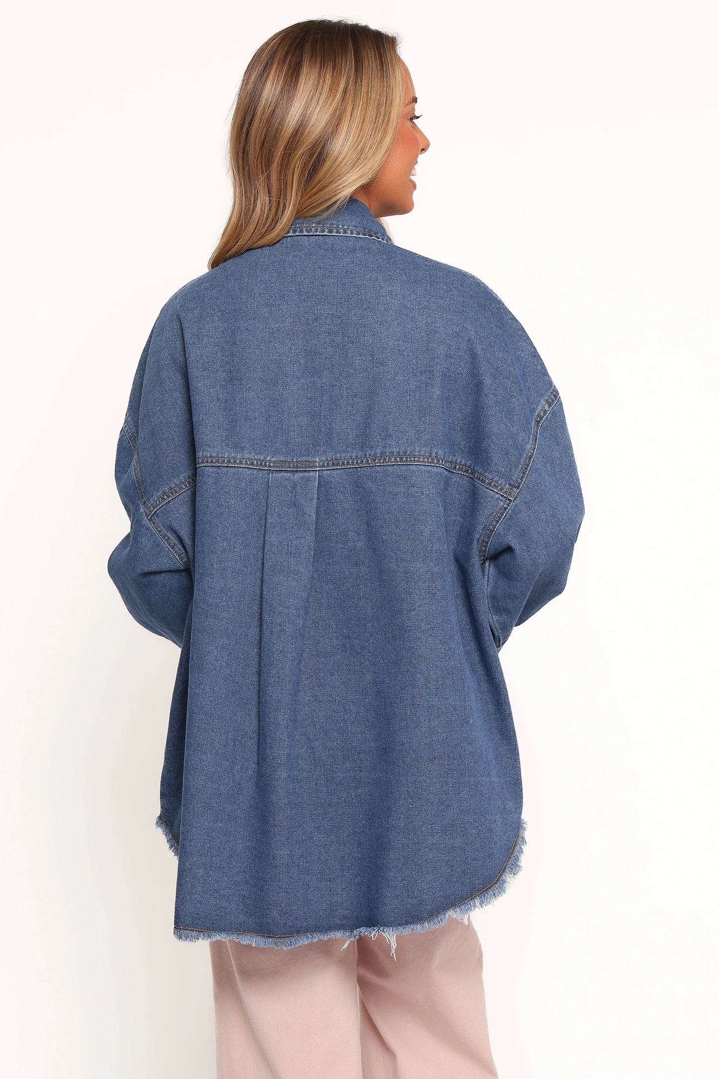 Twiggy Frayed Edge Denim Shacket Denim