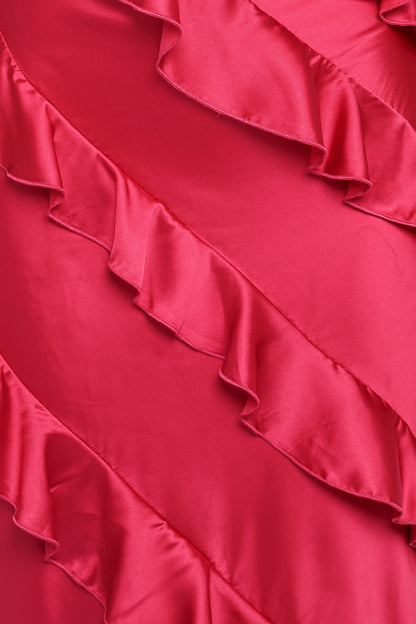 Ciao Ruffles Maxi Satin Dress Fuchsia