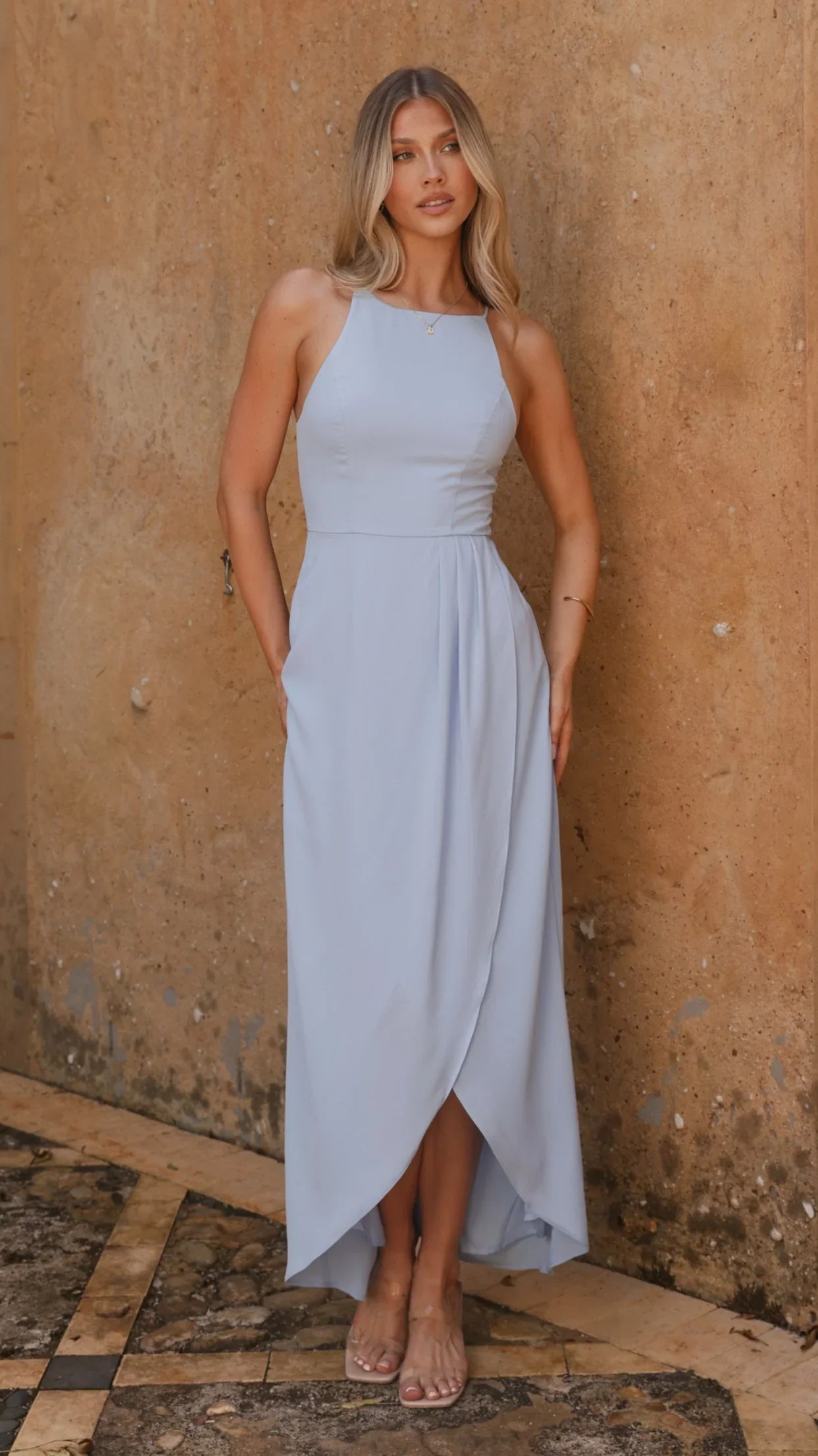 Genevieve Boat Neck Maxi Dress Blue