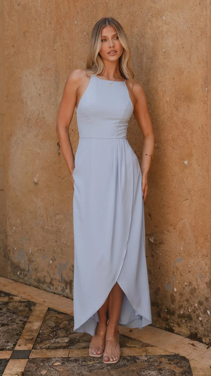 Genevieve Boat Neck Maxi Dress Blue